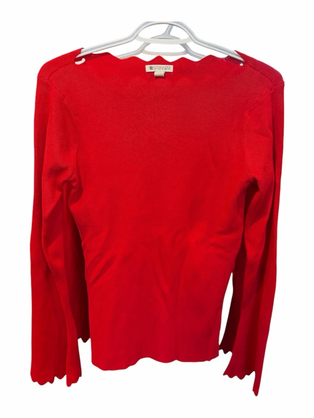 Spanner Red Long-Sleeve Scalloped-Edge Knit Top - Size XS - Like New